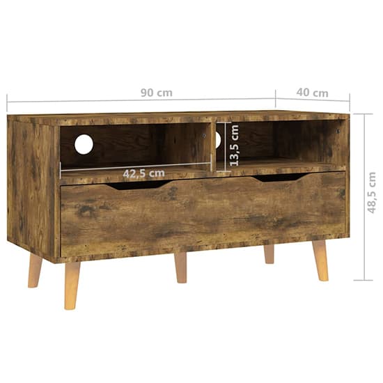 Tevy Wooden TV Stand With 1 Drawer 2 Shelves In Smoked Oak_5