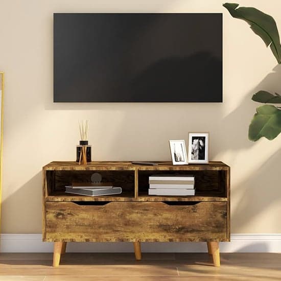 Tevy Wooden TV Stand With 1 Drawer 2 Shelves In Smoked Oak_1