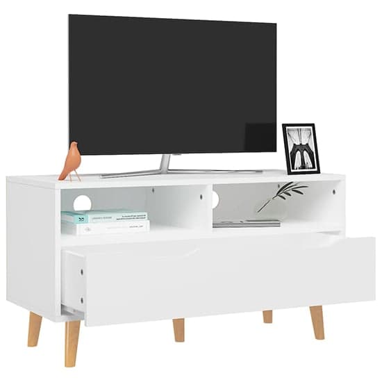 Tevy Wooden TV Stand With 1 Drawer 2 Shelves In White_2