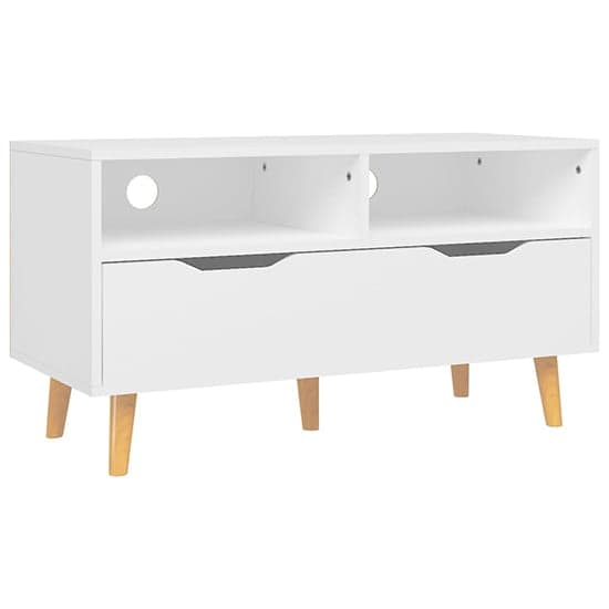 Tevy Wooden TV Stand With 1 Drawer 2 Shelves In White_3
