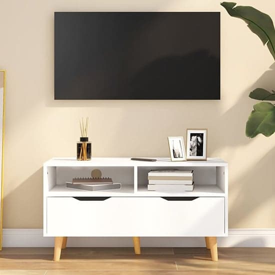Tevy Wooden TV Stand With 1 Drawer 2 Shelves In White_1