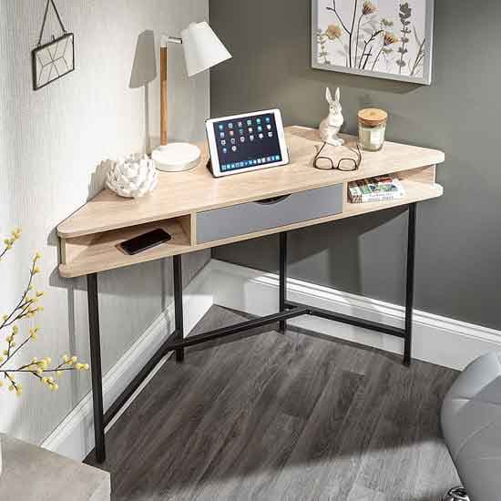 Thrupp Corner Wooden Computer Desk In Light Oak Furniture in Fashion