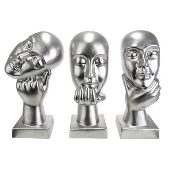 Thinking Ceramic Set Of 3 Sculpture In Silver_2