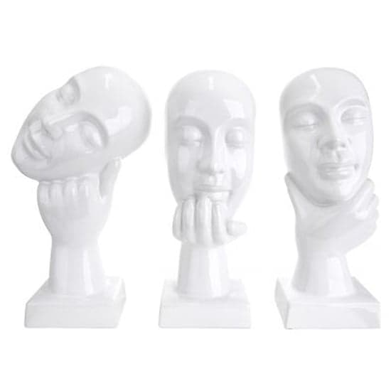 Thinking Ceramic Set Of 3 Sculpture In White_2