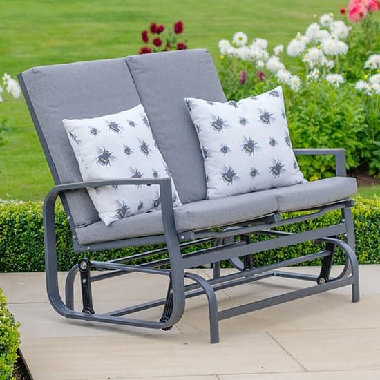 Thirsk Outdoor Cushioned 2 Seater Glider Bench In Graphite Grey_1