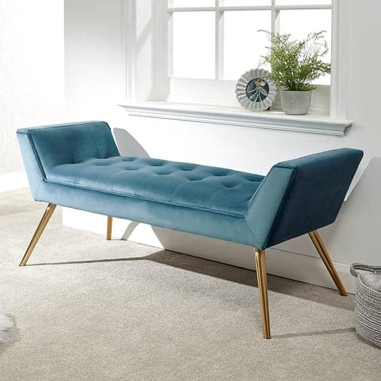 Totnes Fabric Upholstered Hallway Bench In Teal_1