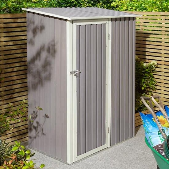 Thorpe Metal 5x3 Pent Shed In Light Grey_2