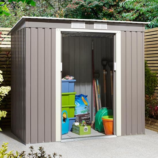 Thorpe Metal 6x4 Pent Shed In Light Grey_2