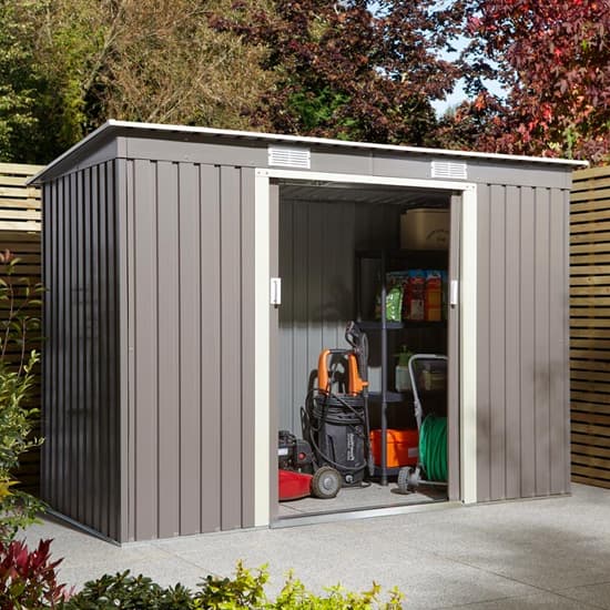 Thorpe Metal 8x4 Pent Shed In Light Grey_2