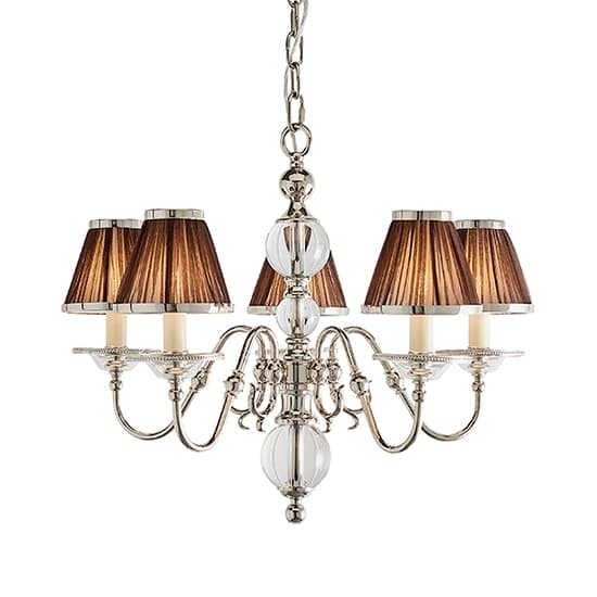 Tilburg 5 Lights Pendant Light In Nickel With Chocolate Shades_1