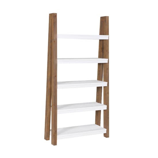 Timmins Wooden Bookcase Open Large 5 Shelves In White And Oak_3