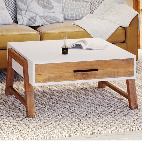 Timmins Wooden Coffee Table With 1 Drawer In White And Oak_1