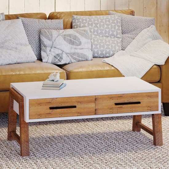 Timmins Wooden Coffee Table With 2 Drawers In White And Oak_1