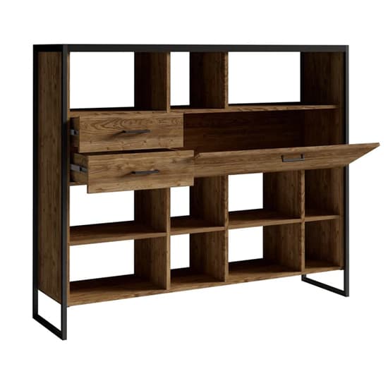 Tinley Bookcase 1 Flap Door 2 Drawers In Canyon Oak With LED_3