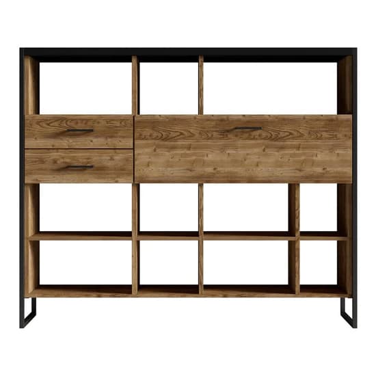 Tinley Bookcase 1 Flap Door 2 Drawers In Canyon Oak With LED_4