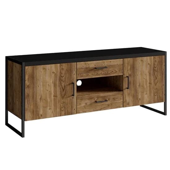 Tinley Wooden TV Stand 2 Doors 2 Drawers In Canyon Oak With LED_2