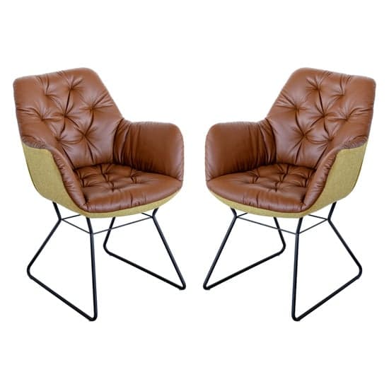 Titania Brown Two Tone Faux Leather Dining Chairs In Pair_1