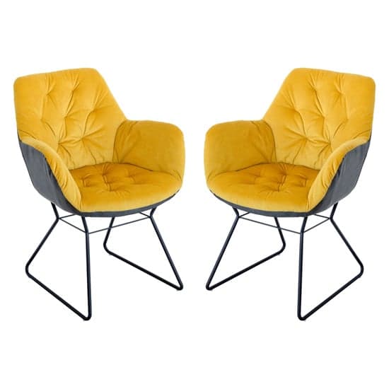 Titania Yellow Two Tone Faux Leather Dining Chairs In Pair_1