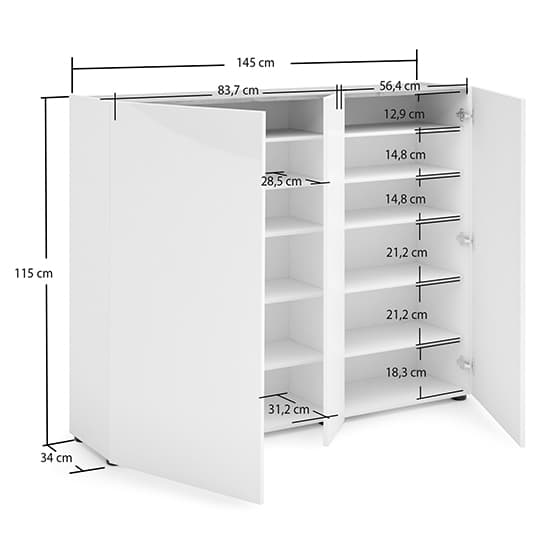 Tivoli Gloss Shoe Cabinet Wide 3 Doors In White Artisan Oak Top_2