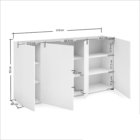 Tivoli Gloss Sideboard 4 Doors 4 Shelves In White Artisan Oak Top_2