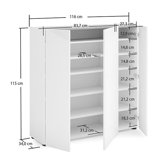 Tivoli High Gloss Shoe Cabinet 3 Doors In White Artisan Oak Top_2