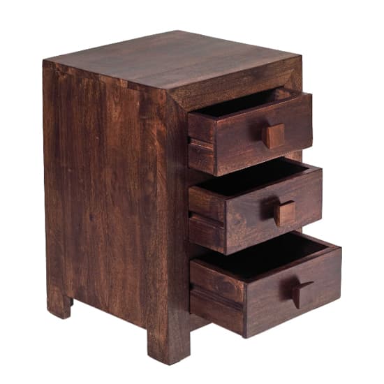 Tivat Mango Wood Bedside Cabinet 3 Drawers In Dark Mahogany_3