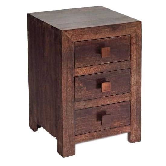 Tivat Mango Wood Bedside Cabinet 3 Drawers In Dark Mahogany_1