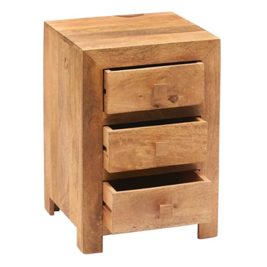 Tivat Mango Wood Bedside Cabinet 3 Drawers In Light Mahogany_2
