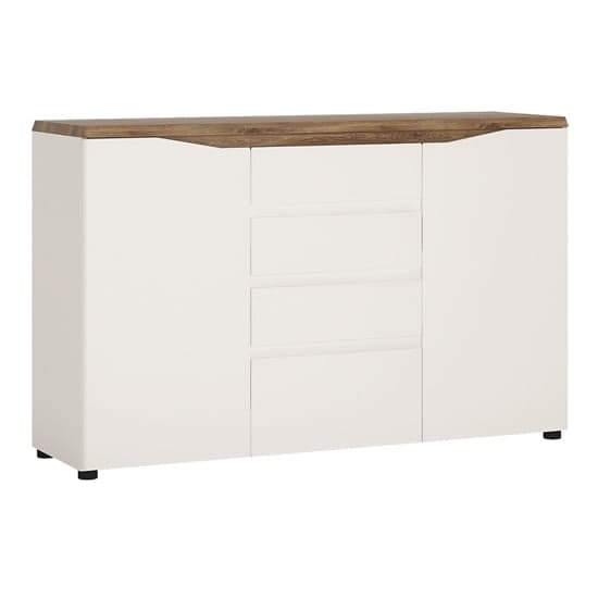 Toltec Wooden Sideboard In Oak And White High Gloss 4 Drawers_1