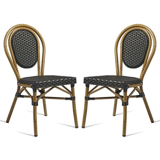 Toller Outdoor Black Aluminium Cane Effect Dining Chair In Pair_1
