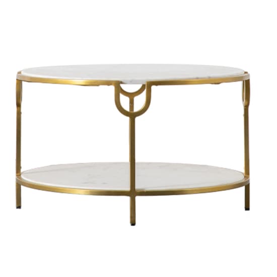 Tombstone White Marble Coffee Table With Gold Metal Frame_3