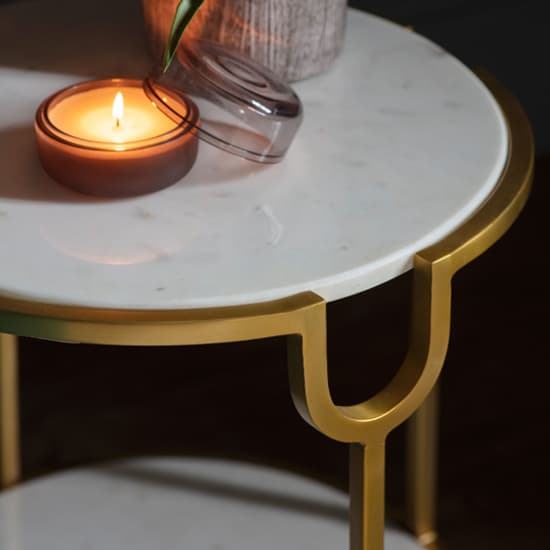 Tombstone White Marble Side Table With Gold Metal Frame_2