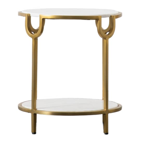 Tombstone White Marble Side Table With Gold Metal Frame_3