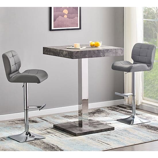 Topaz Concrete Effect Bar Table With 2 Candid Grey Stools_1
