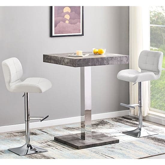 Topaz Concrete Effect Bar Table With 2 Candid White Stools