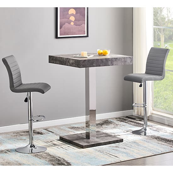 Topaz Concrete Effect Bar Table With 2 Ripple Grey Stools