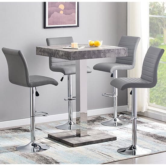 Topaz Concrete Effect Bar Table With 4 Ripple Grey Stools_1