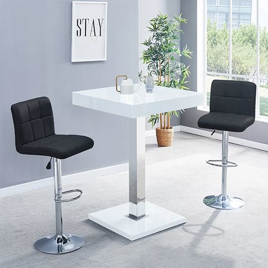 Topaz White High Gloss Bar Table With 2 Coco Black Stools_1