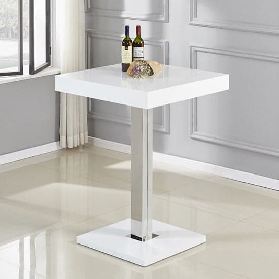 Topaz White High Gloss Bar Table With 4 Coco White Stools Furniture