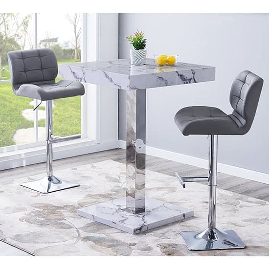 Topaz Diva Marble Effect Gloss Bar Table 2 Candid Grey Stools_1