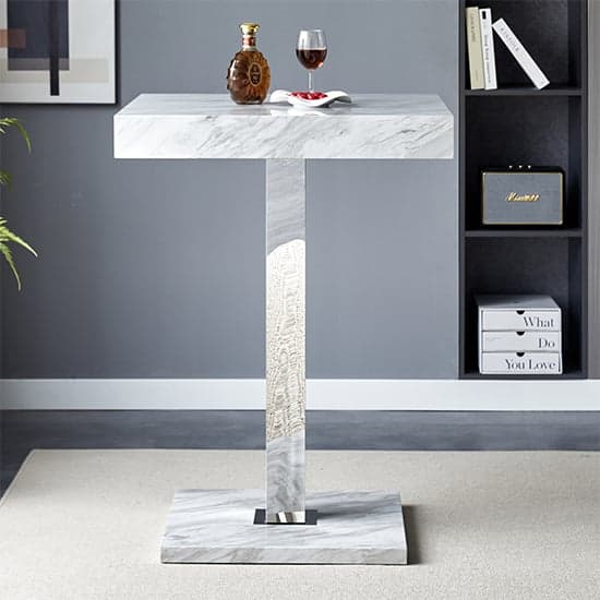 Topaz High Gloss Bar Table Square In Magnesia Marble Effect_2