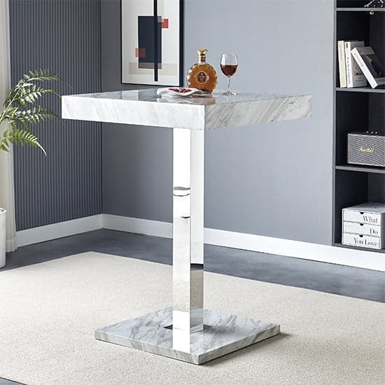 Topaz High Gloss Bar Table Square In Magnesia Marble Effect_1