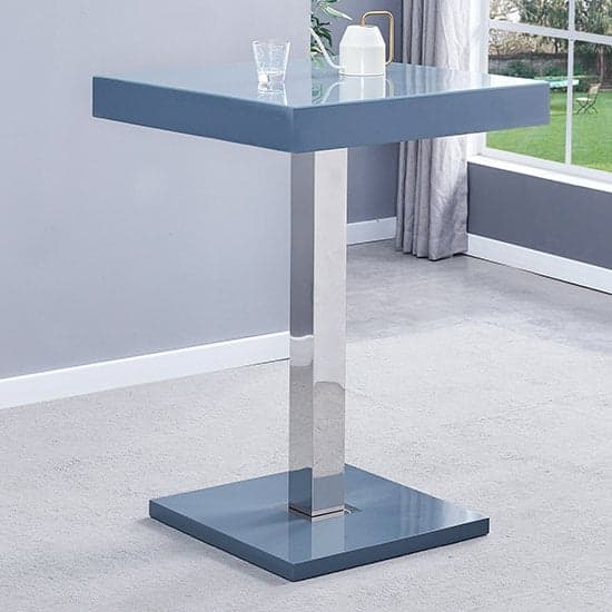 Topaz Glass Grey Gloss Bar Table With 2 Candid Black Stools_2