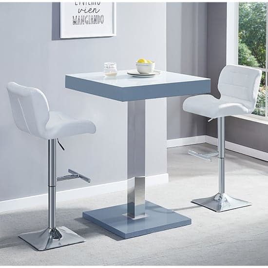 Topaz Glass White Grey Bar Table With 2 Candid White Stools_1