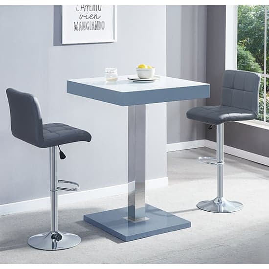 Topaz Glass White Grey Bar Table With 2 Coco Grey Stools_1