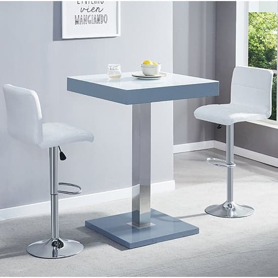 Topaz Glass White Grey Bar Table With 2 Coco White Stools_1
