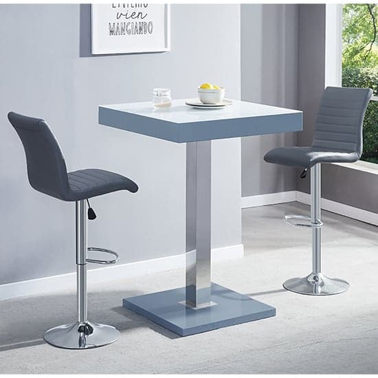 Topaz Glass White Grey Bar Table With 2 Ripple Grey Stools_1