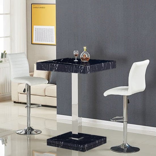 Topaz High Gloss Bar Table Square In Milano Marble Effect_3