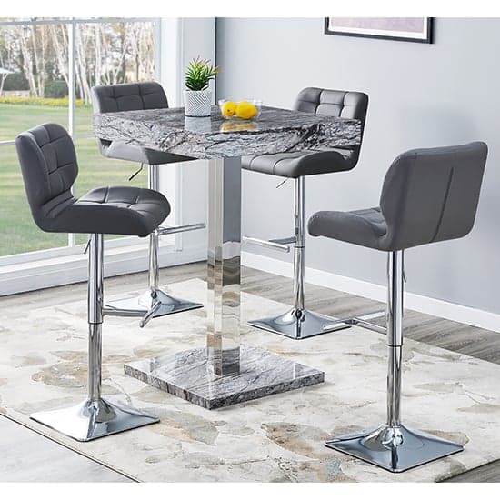 Topaz High Gloss Bar Table Square In Melange Marble Effect Furniture in Fashion