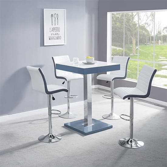 Topaz High Gloss Bar Table In Grey With White Glass Top_2